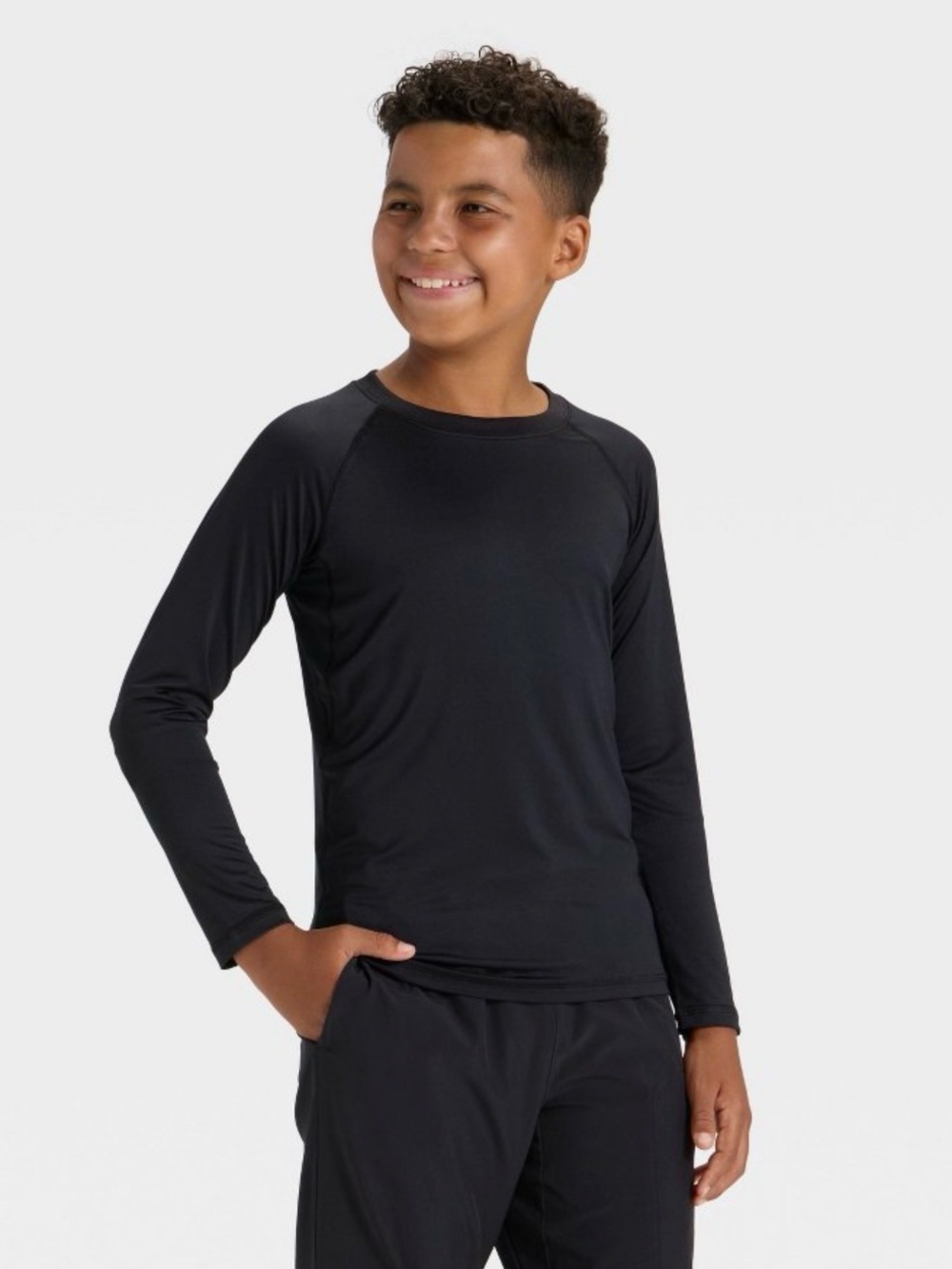 All in Motion Boys S 6/7 Black Long Sleeve Performance Athletic Shirt NWT